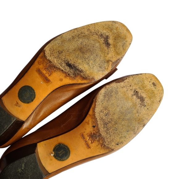 Salvatore Ferragamo AUS 8.5 VINTAGE 90s Designer Tan Leather Vara Bow Pump Shoes - Picture 15 of 17